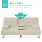Divano Letto Futon Convertibile Moderno in Lino Best Choice Products con Braccioli Rimovibili, Gambe in Metallo, Portabicchieri