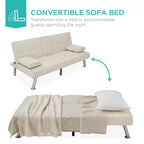 Divano Letto Futon Convertibile Moderno in Lino Best Choice Products con Braccioli Rimovibili, Gambe in Metallo, Portabicchieri