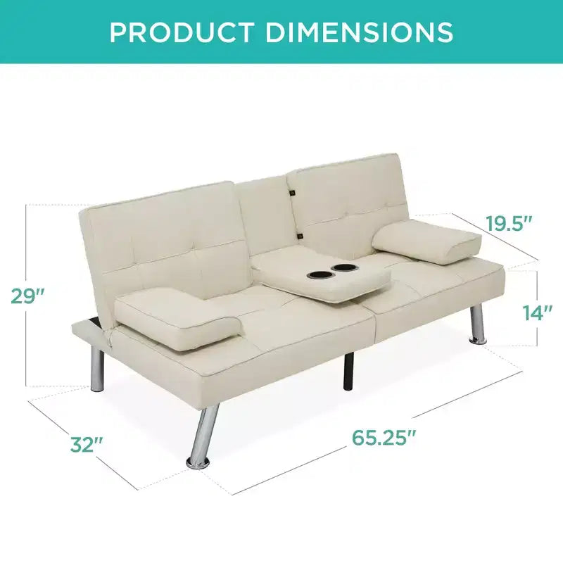 Divano Letto Futon Convertibile Moderno in Lino Best Choice Products con Braccioli Rimovibili, Gambe in Metallo, Portabicchieri