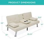 Divano Letto Futon Convertibile Moderno in Lino Best Choice Products con Braccioli Rimovibili, Gambe in Metallo, Portabicchieri