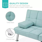 Divano Letto Futon Convertibile Moderno in Lino Best Choice Products con Braccioli Rimovibili, Gambe in Metallo, Portabicchieri