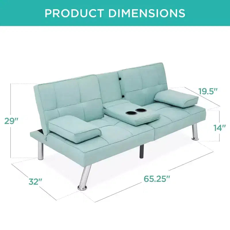 Divano Letto Futon Convertibile Moderno in Lino Best Choice Products con Braccioli Rimovibili, Gambe in Metallo, Portabicchieri