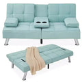Divano Letto Futon Convertibile Moderno in Lino Best Choice Products con Braccioli Rimovibili, Gambe in Metallo, Portabicchieri