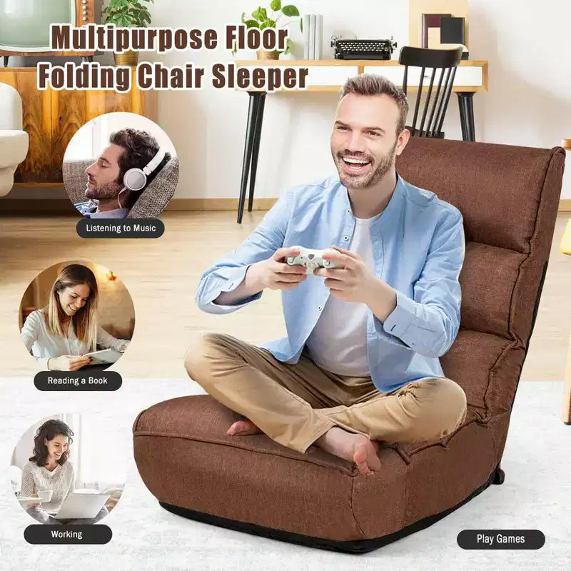 Sedia da pavimento pieghevole Costway a 4 posizioni "Lazy Sofa" con schienale e poggiatesta regolabili