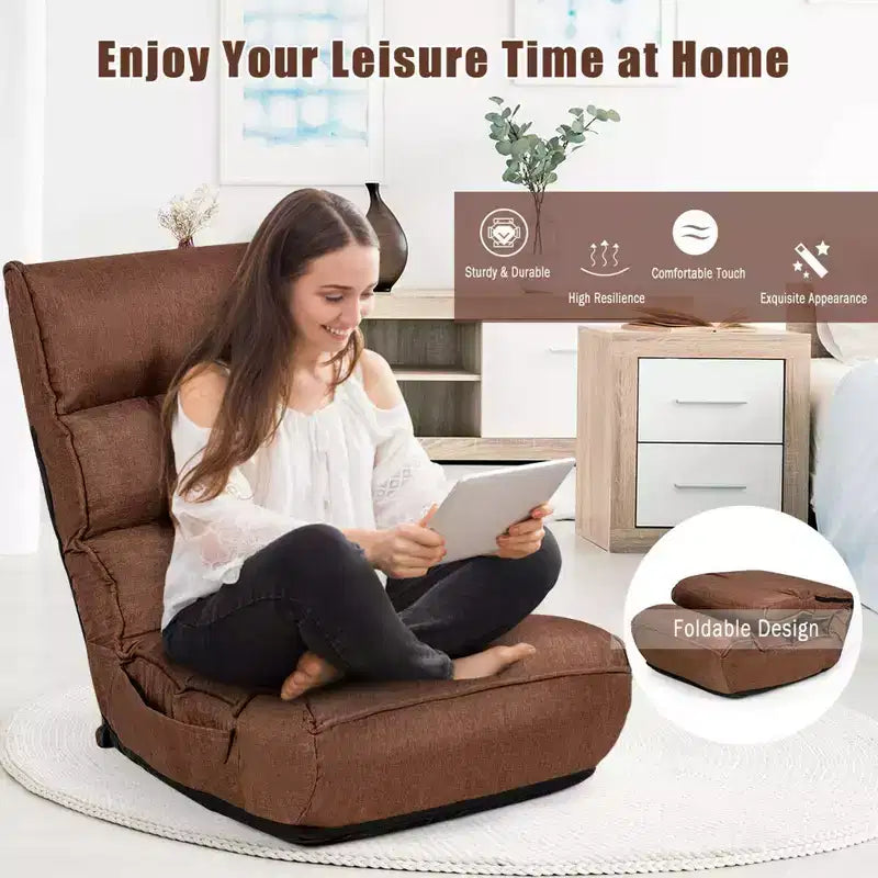 Sedia da pavimento pieghevole Costway a 4 posizioni "Lazy Sofa" con schienale e poggiatesta regolabili