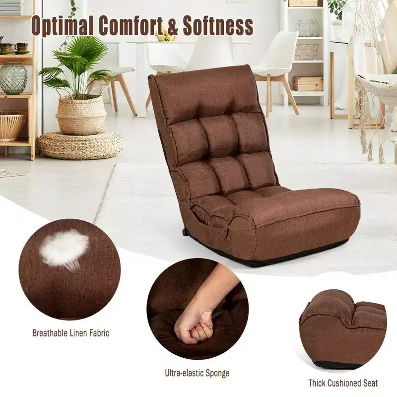 Sedia da pavimento pieghevole Costway a 4 posizioni "Lazy Sofa" con schienale e poggiatesta regolabili