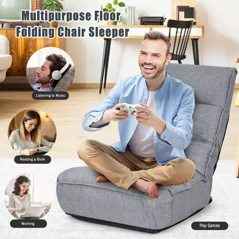 Sedia da pavimento pieghevole Costway a 4 posizioni "Lazy Sofa" con schienale e poggiatesta regolabili