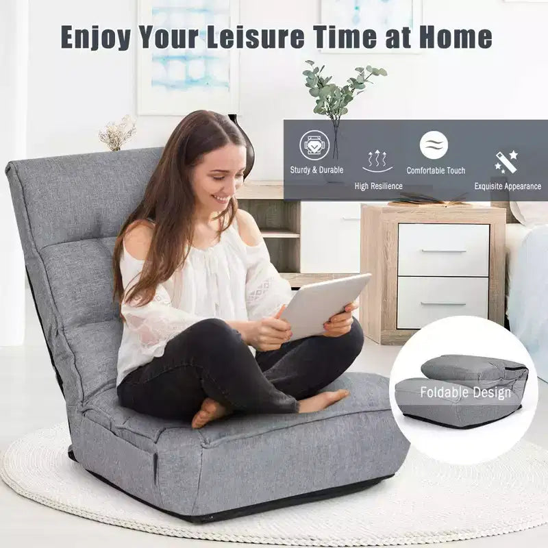 Sedia da pavimento pieghevole Costway a 4 posizioni "Lazy Sofa" con schienale e poggiatesta regolabili