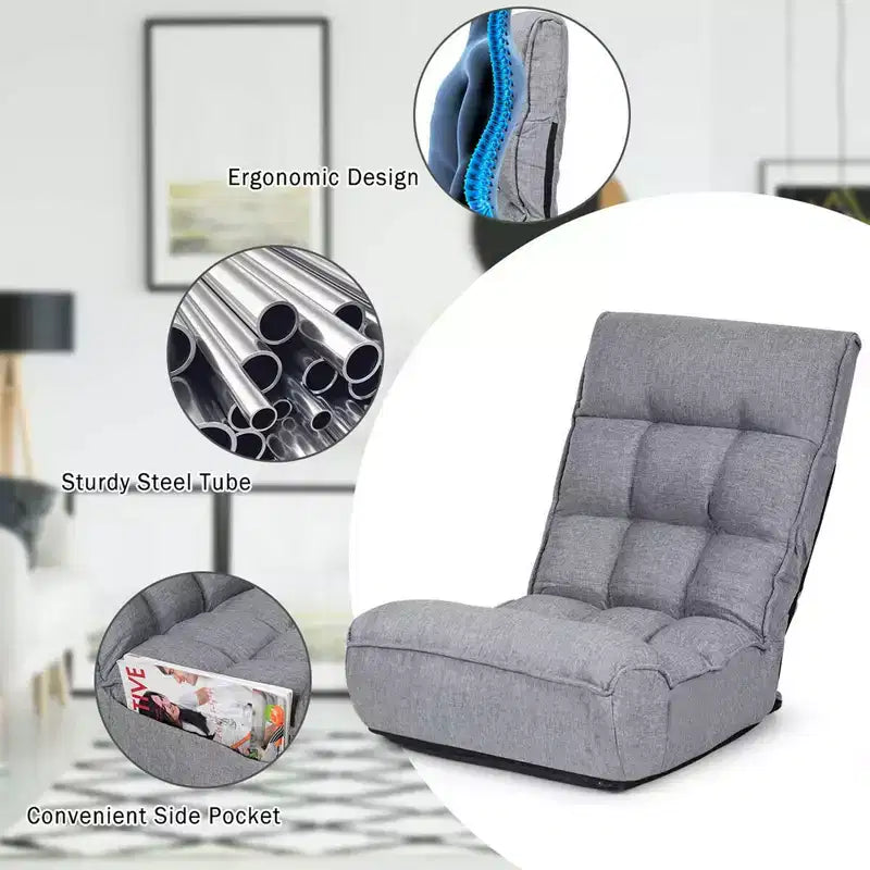 Sedia da pavimento pieghevole Costway a 4 posizioni "Lazy Sofa" con schienale e poggiatesta regolabili