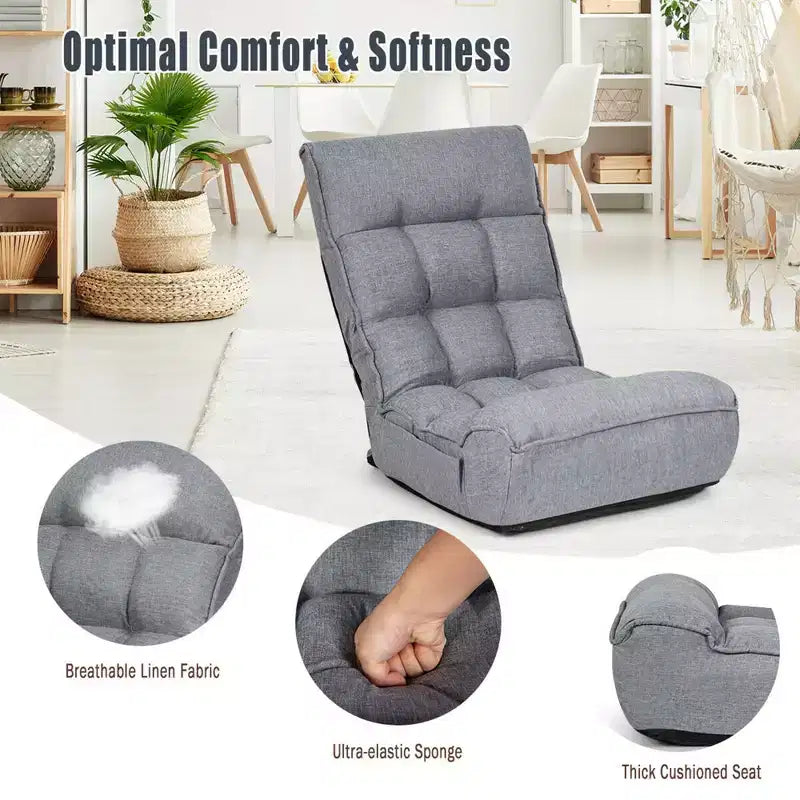 Sedia da pavimento pieghevole Costway a 4 posizioni "Lazy Sofa" con schienale e poggiatesta regolabili