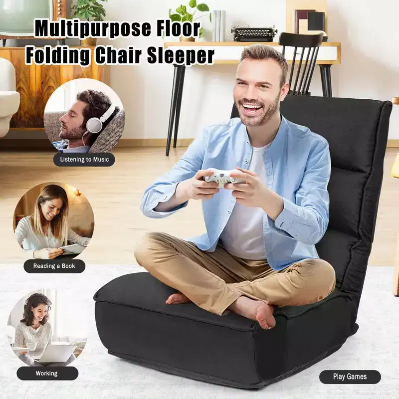 Sedia da pavimento pieghevole Costway a 4 posizioni "Lazy Sofa" con schienale e poggiatesta regolabili