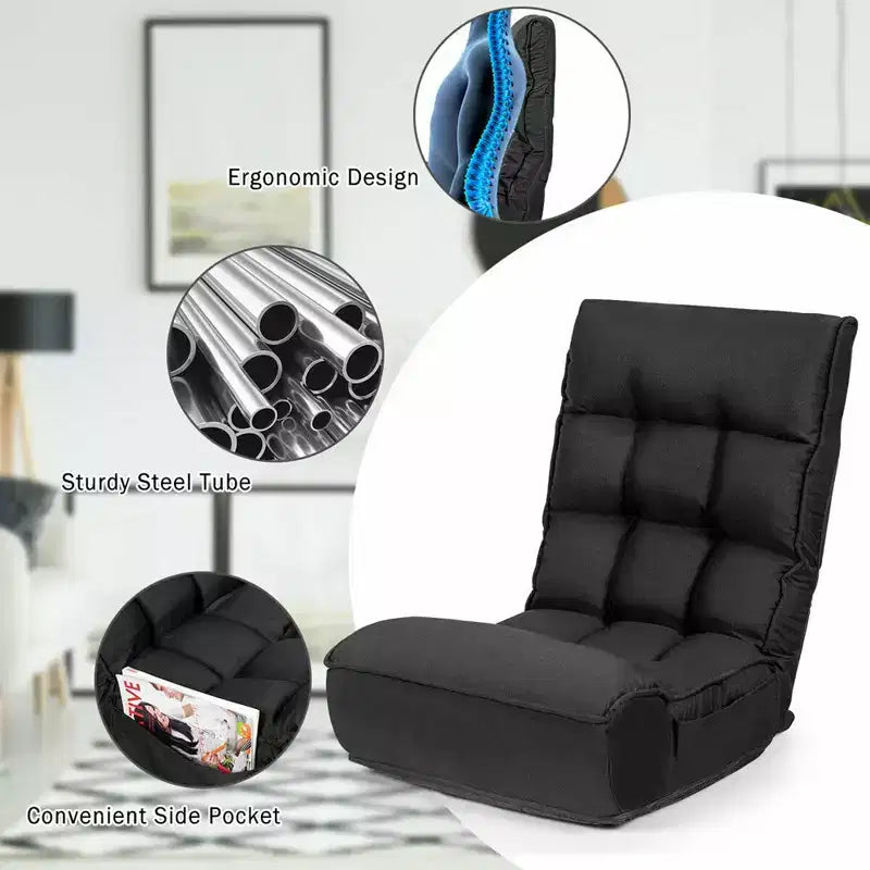 Sedia da pavimento pieghevole Costway a 4 posizioni "Lazy Sofa" con schienale e poggiatesta regolabili