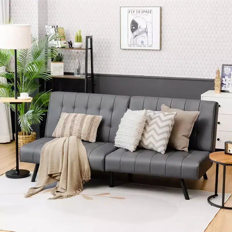 Divano letto futon Costway, in similpelle PU, pieghevole e convertibile, bianco/nero/grigio