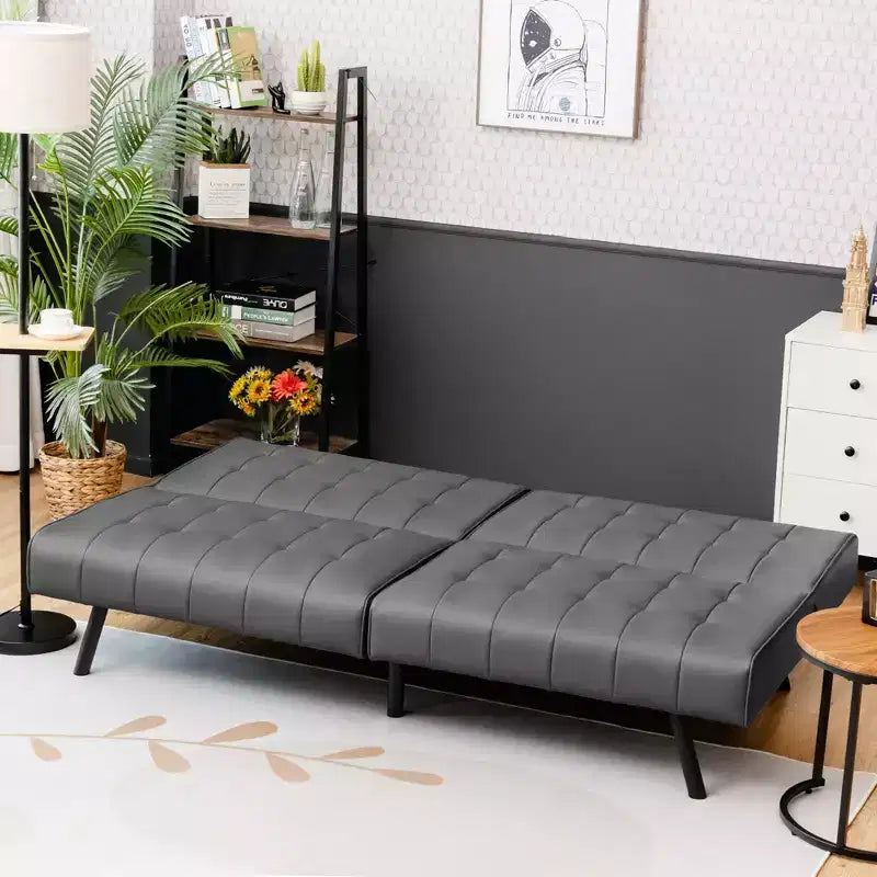 Divano letto futon Costway, in similpelle PU, pieghevole e convertibile, bianco/nero/grigio