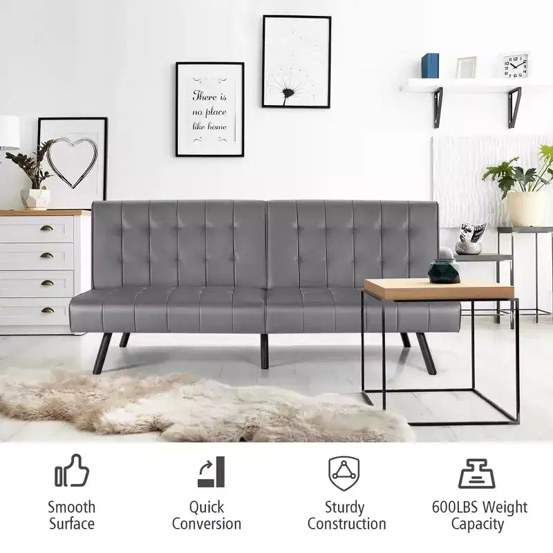 Divano letto futon Costway, in similpelle PU, pieghevole e convertibile, bianco/nero/grigio