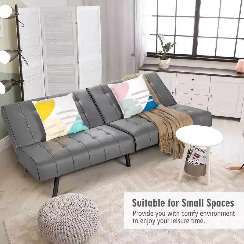 Divano letto futon Costway, in similpelle PU, pieghevole e convertibile, bianco/nero/grigio