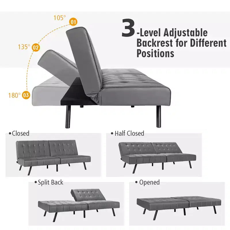 Divano letto futon Costway, in similpelle PU, pieghevole e convertibile, bianco/nero/grigio