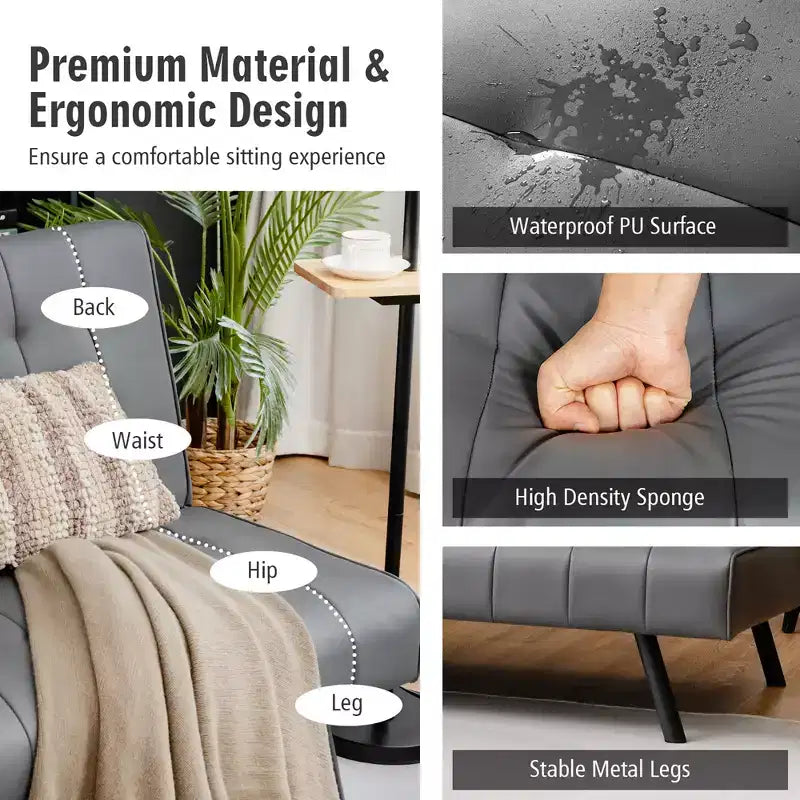 Divano letto futon Costway, in similpelle PU, pieghevole e convertibile, bianco/nero/grigio