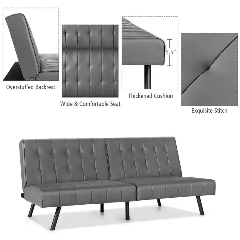 Divano letto futon Costway, in similpelle PU, pieghevole e convertibile, bianco/nero/grigio