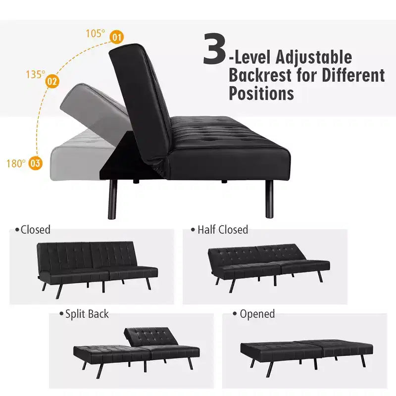 Divano letto futon Costway, in similpelle PU, pieghevole e convertibile, bianco/nero/grigio