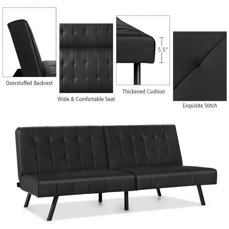 Divano letto futon Costway, in similpelle PU, pieghevole e convertibile, bianco/nero/grigio