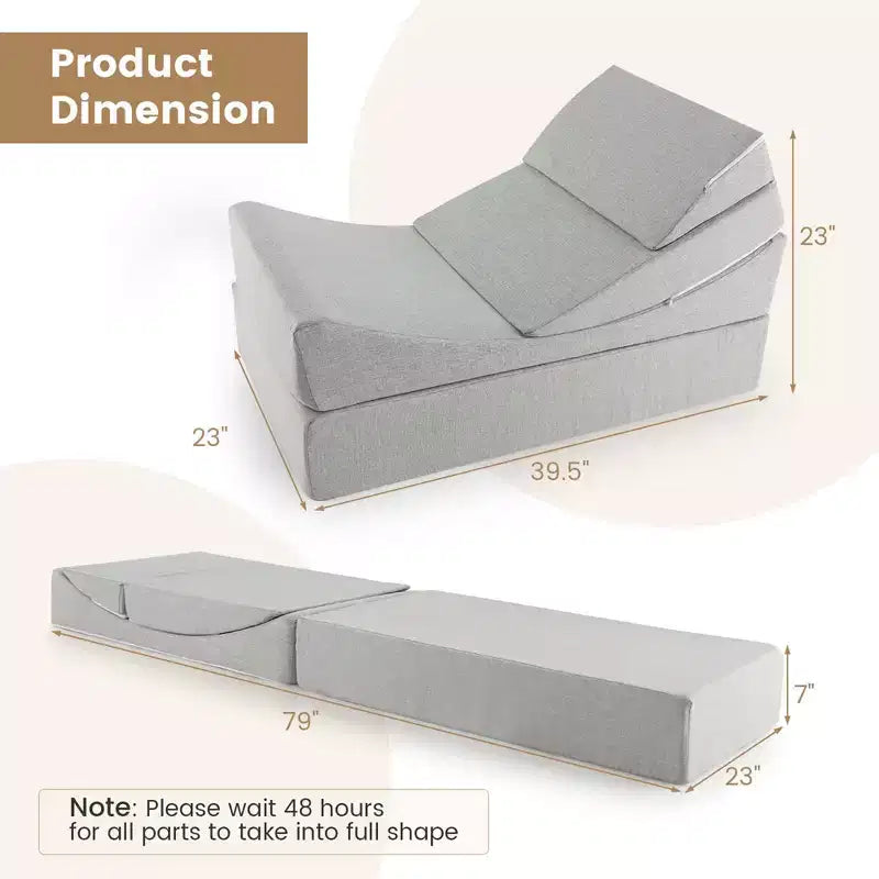 Costway Divano Letto Pieghevole 4 in 1, Poltrona Relax Futon per Pavimento, Singolo Grigio