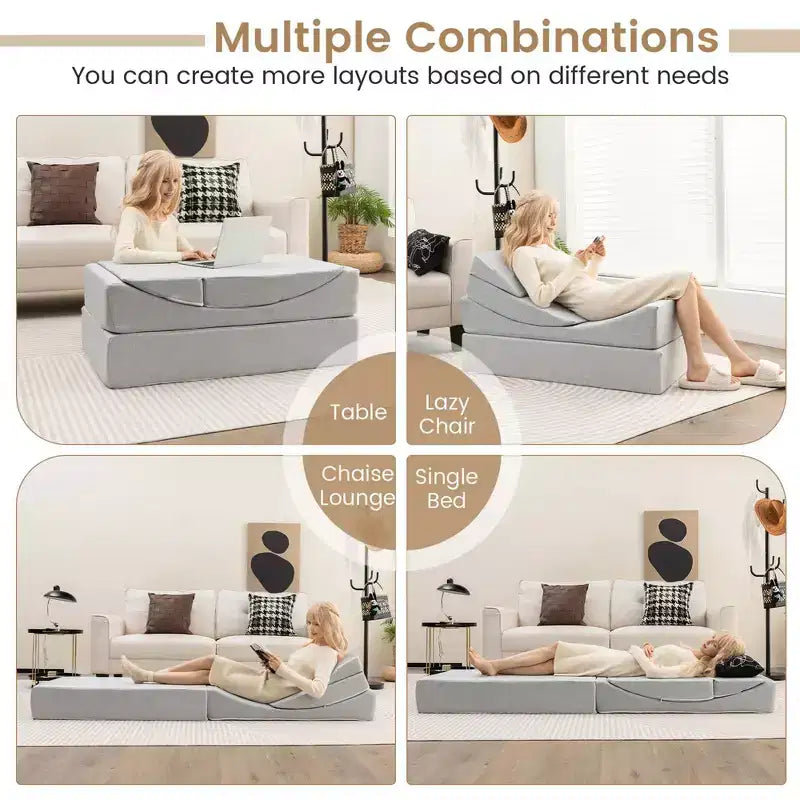 Costway Divano Letto Pieghevole 4 in 1, Poltrona Relax Futon per Pavimento, Singolo Grigio