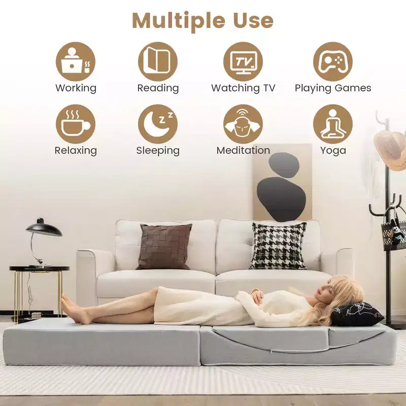 Costway Divano Letto Pieghevole 4 in 1, Poltrona Relax Futon per Pavimento, Singolo Grigio