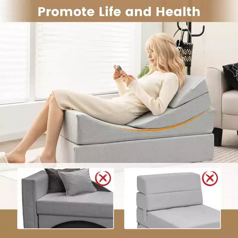 Costway Divano Letto Pieghevole 4 in 1, Poltrona Relax Futon per Pavimento, Singolo Grigio