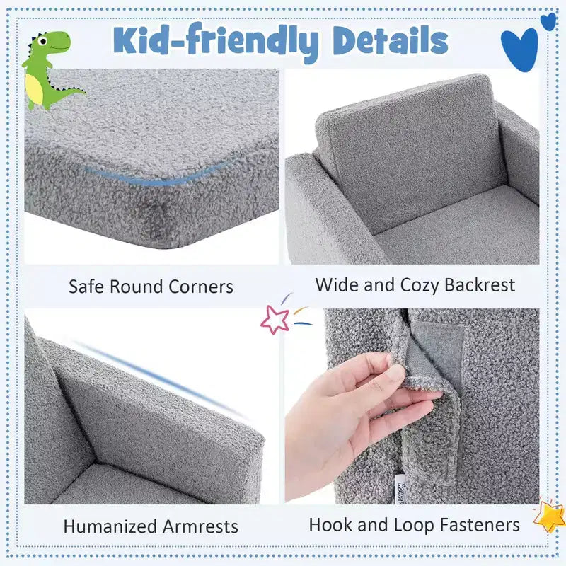 Divano convertibile 2-in-1 per bambini da Costway, divanetto pieghevole per bambini in grigio