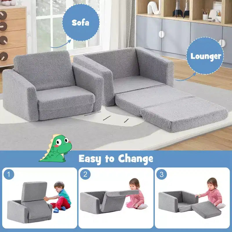Divano convertibile 2-in-1 per bambini da Costway, divanetto pieghevole per bambini in grigio