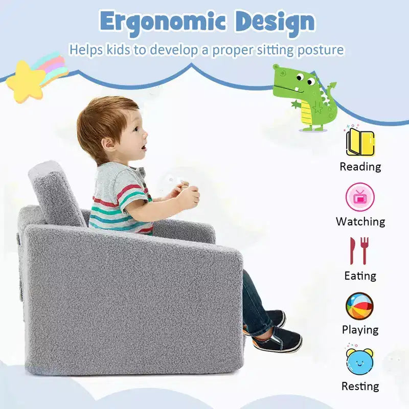 Divano convertibile 2-in-1 per bambini da Costway, divanetto pieghevole per bambini in grigio