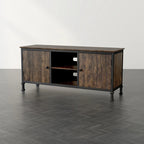 60-Inch Rustic Oak Wood TV Console with Multi-Functional Storage