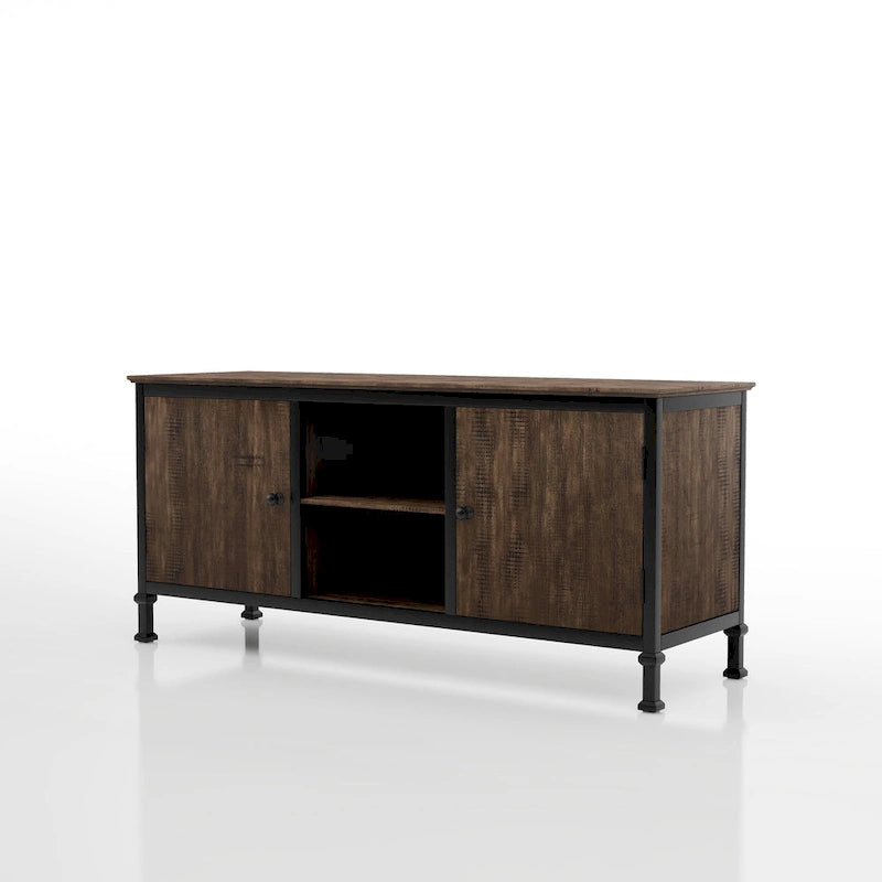 60-Inch Rustic Oak Wood TV Console with Multi-Functional Storage