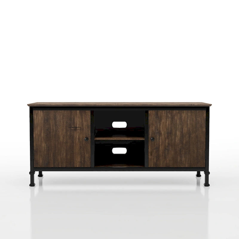 60-Inch Rustic Oak Wood TV Console with Multi-Functional Storage