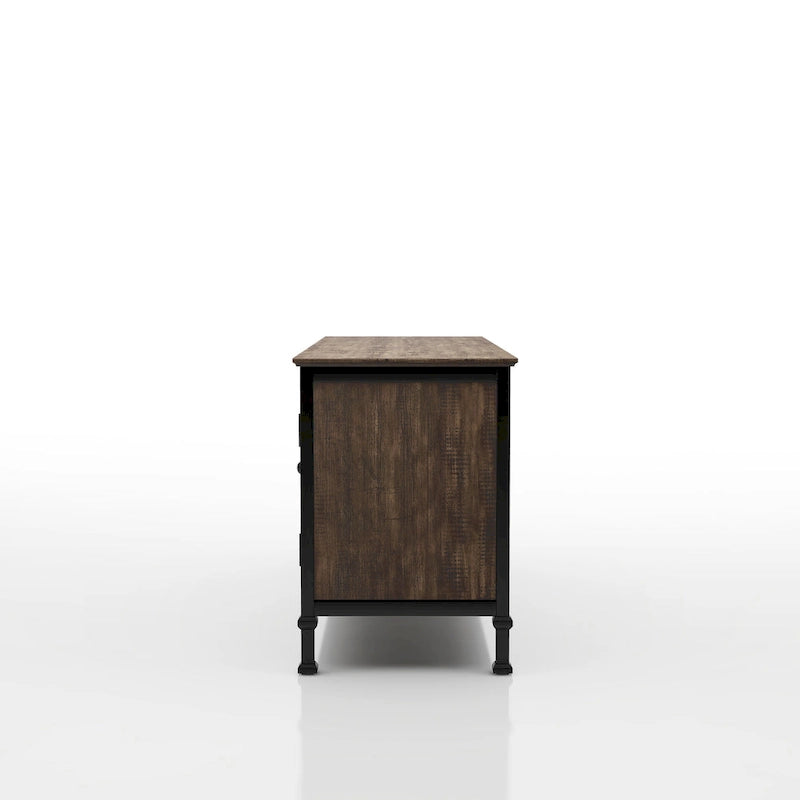 60-Inch Rustic Oak Wood TV Console with Multi-Functional Storage