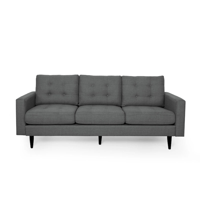 3-Seat Tufted Fabric Sofa with Track Arms & Plush Cushions