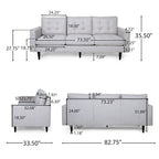 3-Seat Tufted Fabric Sofa with Track Arms & Plush Cushions