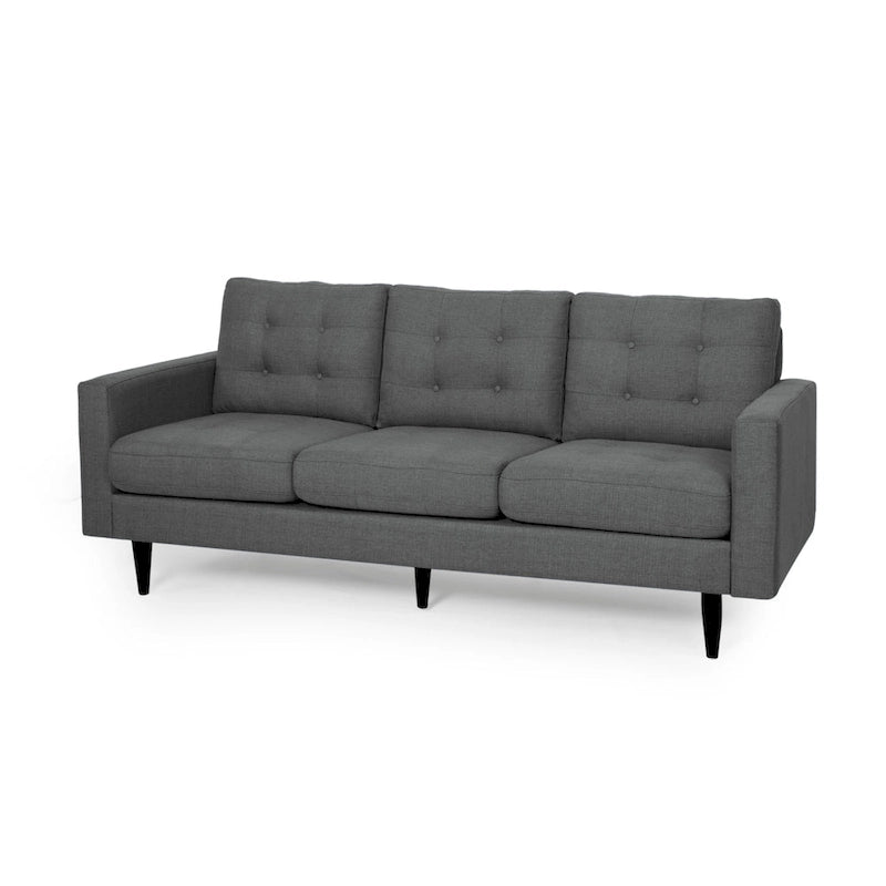 3-Seat Tufted Fabric Sofa with Track Arms & Plush Cushions