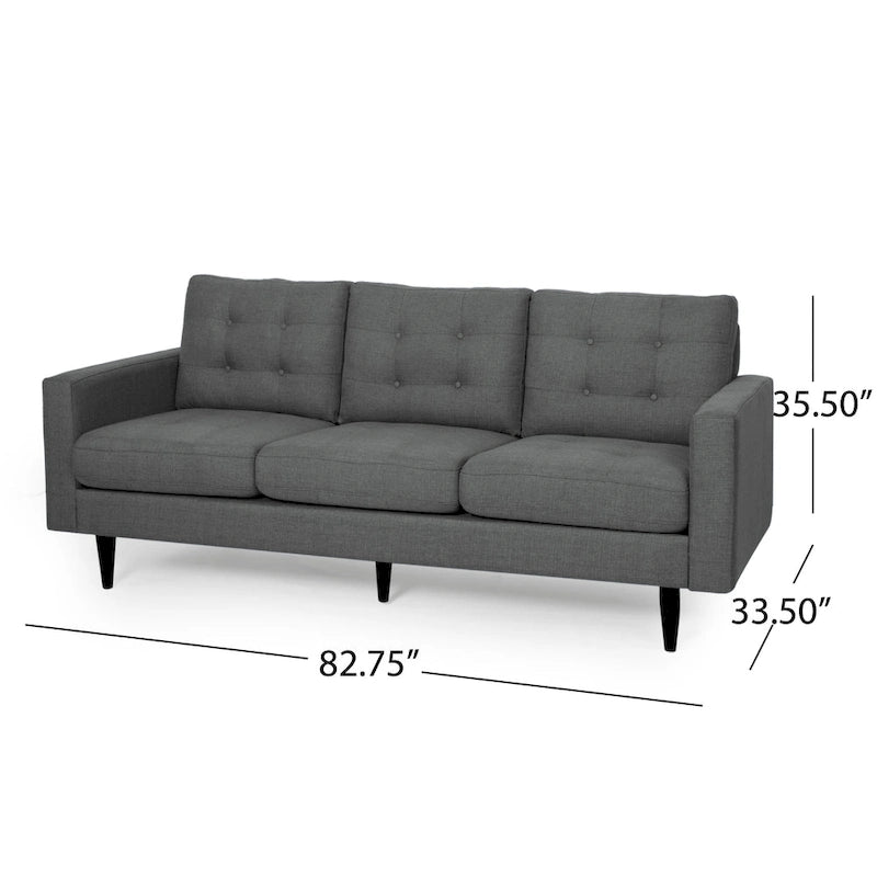3-Seat Tufted Fabric Sofa with Track Arms & Plush Cushions