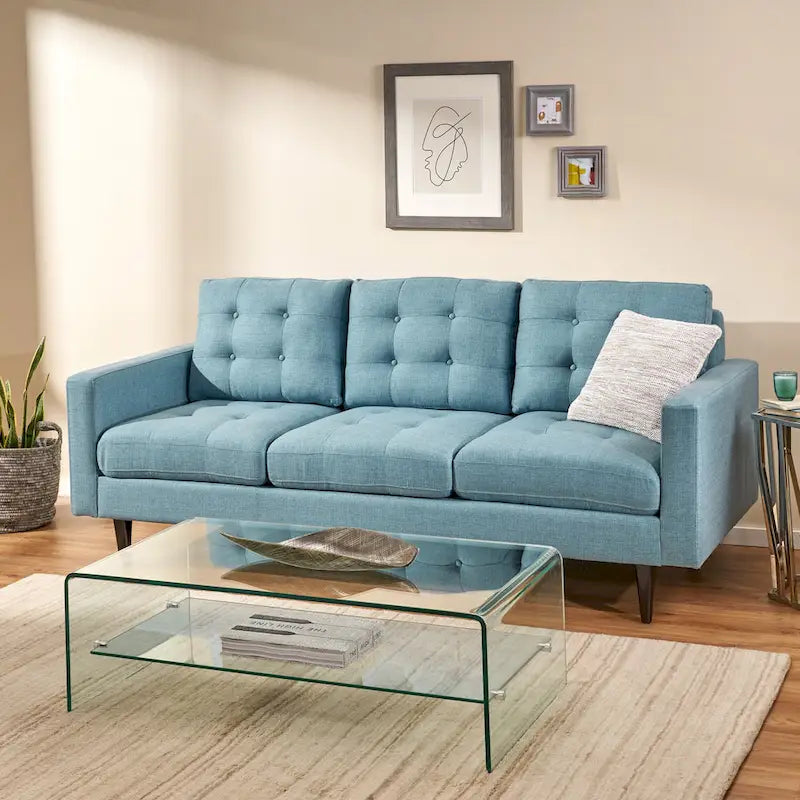 3-Seat Tufted Fabric Sofa with Track Arms & Plush Cushions