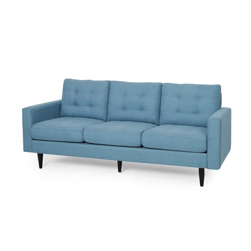 3-Seat Tufted Fabric Sofa with Track Arms & Plush Cushions