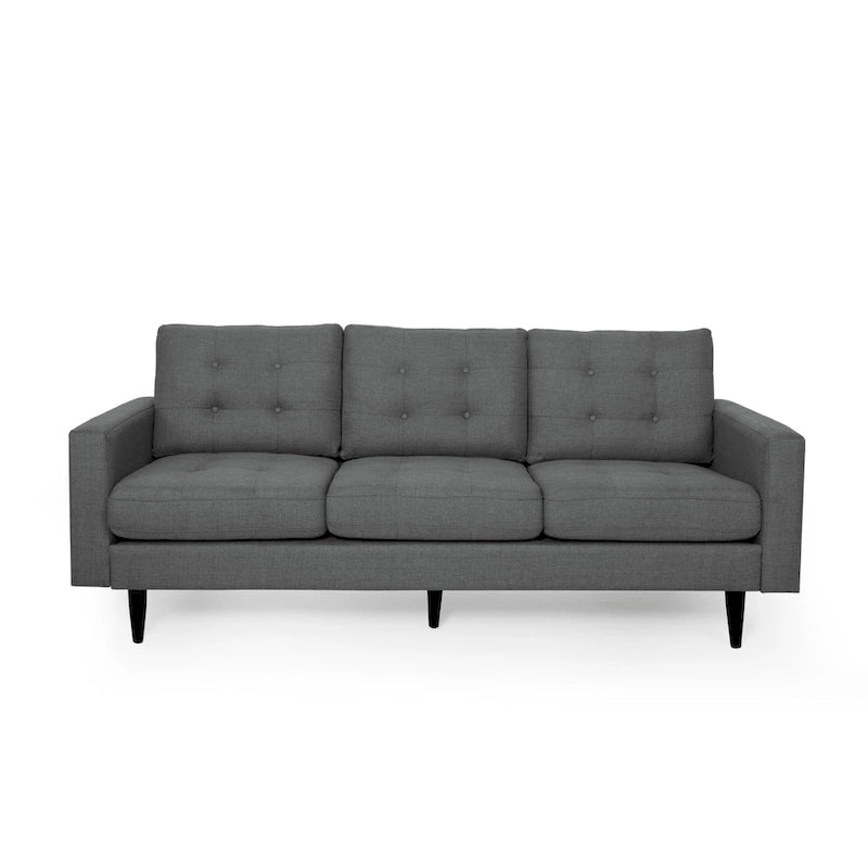 3-Seat Tufted Fabric Sofa with Track Arms & Plush Cushions