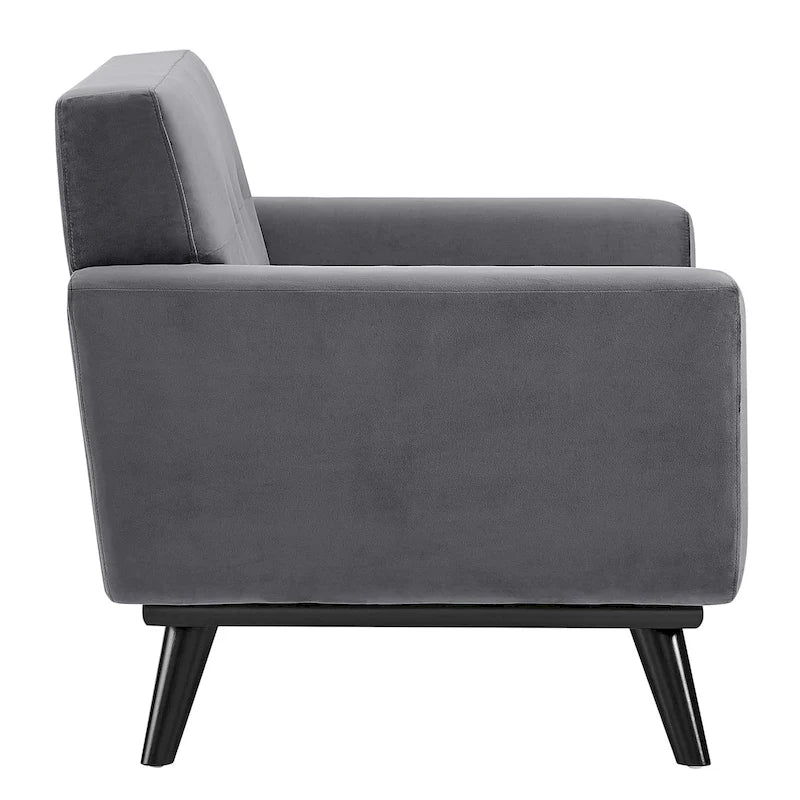 Tufted Performance Velvet Armchair with Solid Wood Legs