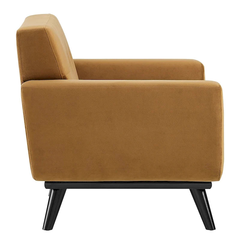 Tufted Performance Velvet Armchair with Solid Wood Legs