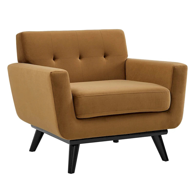 Tufted Performance Velvet Armchair with Solid Wood Legs