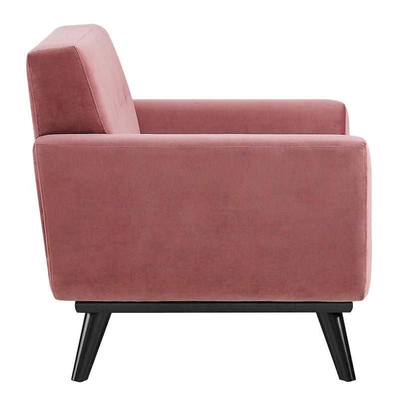 Tufted Performance Velvet Armchair with Solid Wood Legs