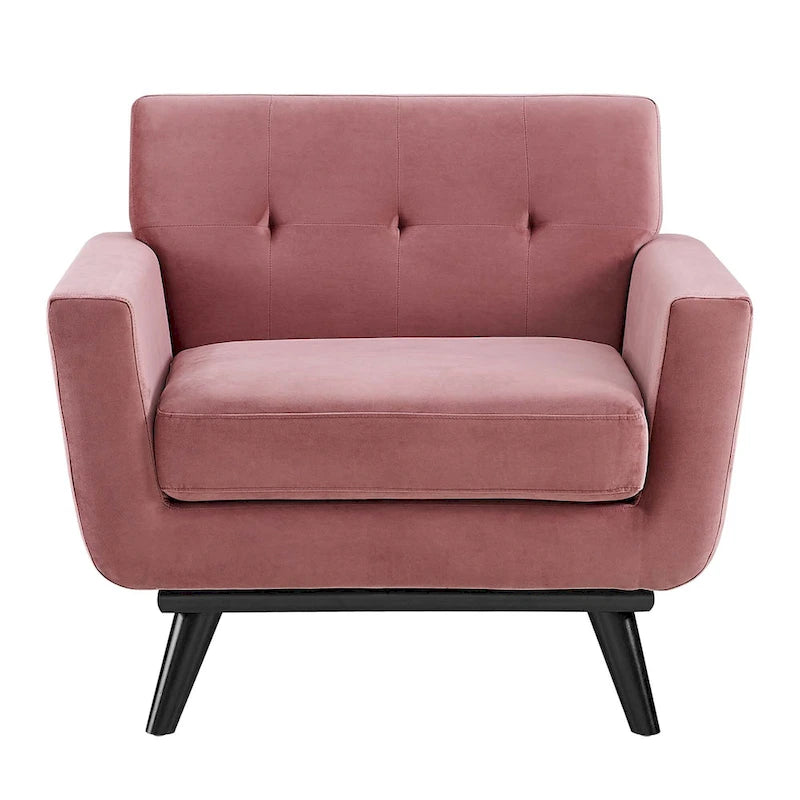 Tufted Performance Velvet Armchair with Solid Wood Legs