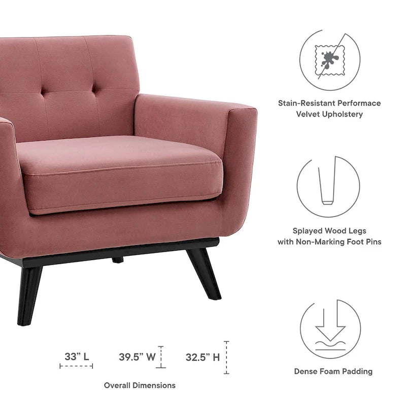 Tufted Performance Velvet Armchair with Solid Wood Legs