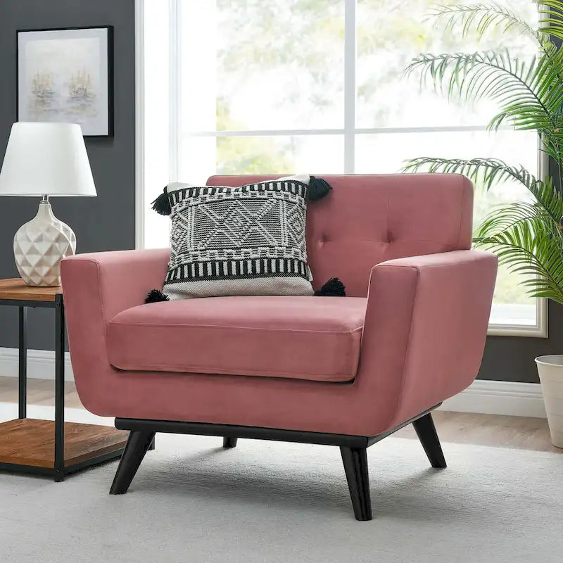 Tufted Performance Velvet Armchair with Solid Wood Legs
